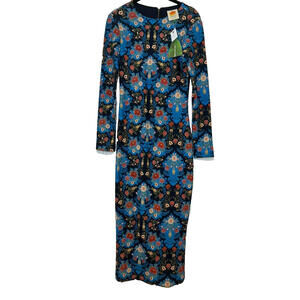 Farm Rio sz XS body con boho stretch cotton maxi blue floral dress new tags#3091